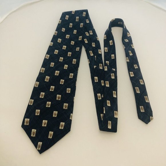 Two Bugatti Italian 100% Silk Ties Blue Abstact Fall Leaf Pattern - Picture 4 of 12